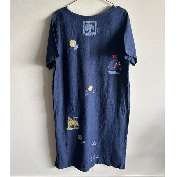 Blue-Eyed Bear Womens 100% Linen Dress Dark Blue Size Large - Picture 2 of 9